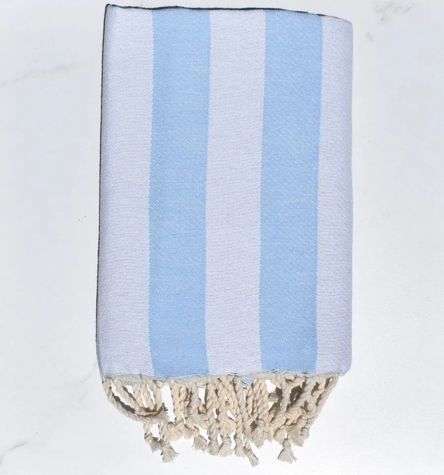 Fouta Alaska bleu pastel - erviette Jacquard 100x200 cm en Coton Recyclé - Serviette de plage - Fouta à rayures - Serviette