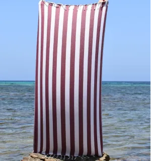 Fouta Alaska bordeaux - Serviette Jacquard 100x200 cm en Coton - Serviette de plage - Serviette absorbante - Fouta à rayures