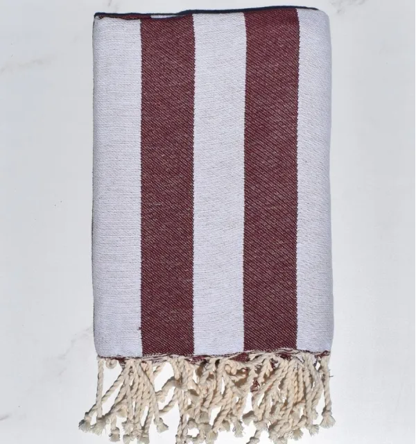 Fouta Alaska bordeaux - Serviette Jacquard 100x200 cm en Coton - Serviette de plage - Serviette absorbante - Fouta à rayures