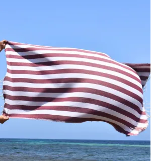 Fouta Alaska bordeaux - Serviette Jacquard 100x200 cm en Coton - Serviette de plage - Serviette absorbante - Fouta à rayures 2