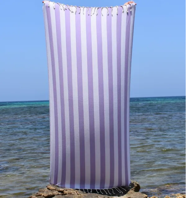 Fouta Alaska parme - Serviette Jacquard 100x200 cm en Coton - Serviette de plage - Serviette absorbante - Fouta à rayures
