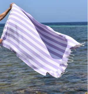 Fouta Alaska parme - Serviette Jacquard 100x200 cm en Coton - Serviette de plage - Serviette absorbante - Fouta à rayures 2