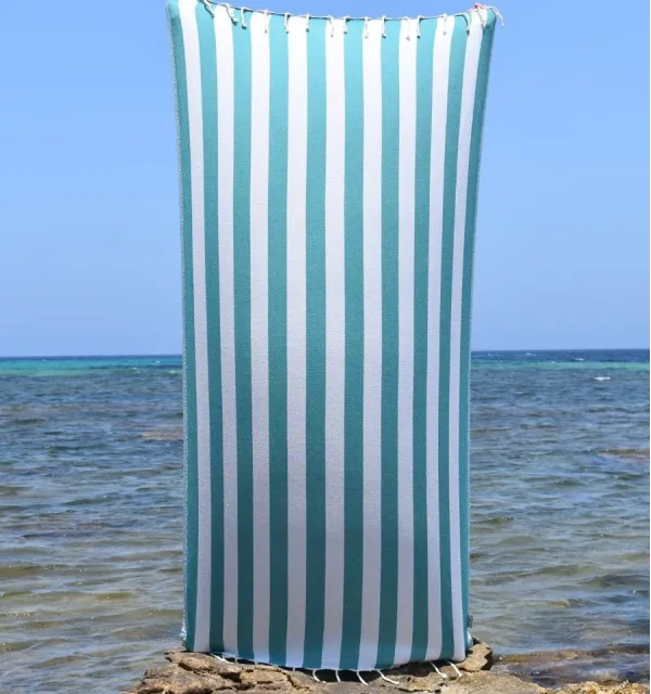 Fouta Alaska vert sarcelle - Serviette Jacquard 100x200 cm en Coton - Serviette de plage - Serviette absorbante - Fouta à rayure