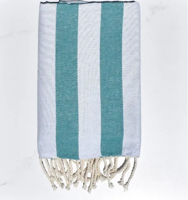 Fouta Alaska vert sarcelle - Serviette Jacquard 100x200 cm en Coton - Serviette de plage - Serviette absorbante - Fouta à rayure