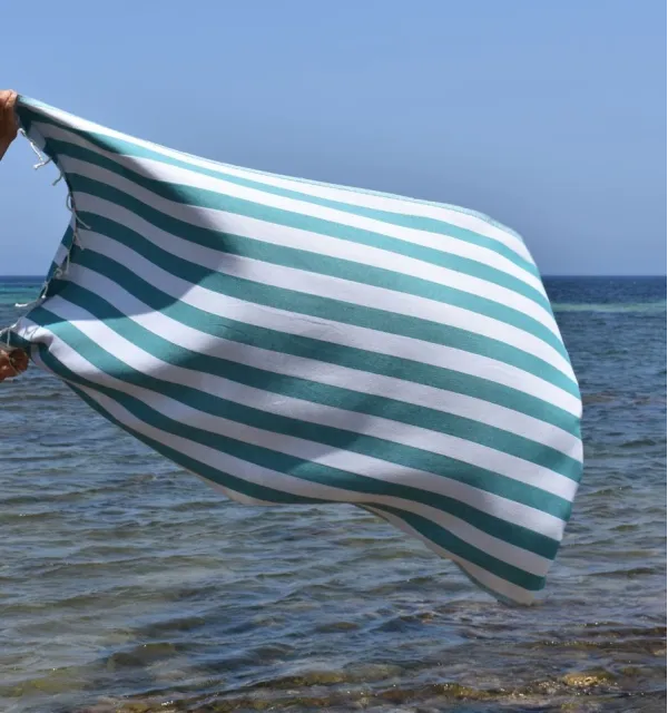 Fouta Alaska vert sarcelle - Serviette Jacquard 100x200 cm en Coton - Serviette de plage - Serviette absorbante - Fouta à rayure