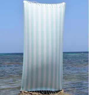 Fouta Alaska acqua - Serviette Jacquard 100x200 cm en Coton - Serviette de plage - Serviette absorbante - Fouta à rayures