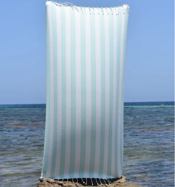 Fouta Alaska acqua - Serviette Jacquard 100x200 cm en Coton - Serviette de plage - Serviette absorbante - Fouta à rayures