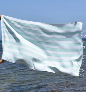 Fouta Alaska acqua - Serviette Jacquard 100x200 cm en Coton - Serviette de plage - Serviette absorbante - Fouta à rayures 2