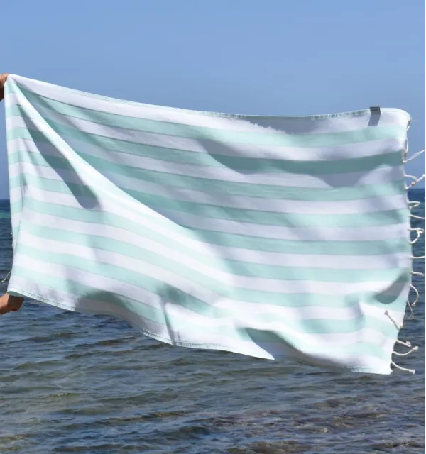 Fouta Alaska acqua - Serviette Jacquard 100x200 cm en Coton - Serviette de plage - Serviette absorbante - Fouta à rayures