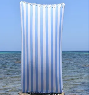 Fouta Alaska bleu ciel - Serviette Jacquard 100x200 cm en Coton - Serviette de plage - Serviette absorbante - Fouta à rayures