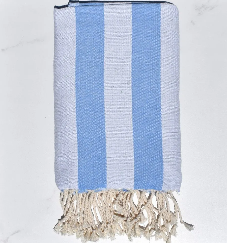 Fouta Alaska bleu ciel - Serviette Jacquard 100x200 cm en Coton - Serviette de plage - Serviette absorbante - Fouta à rayures