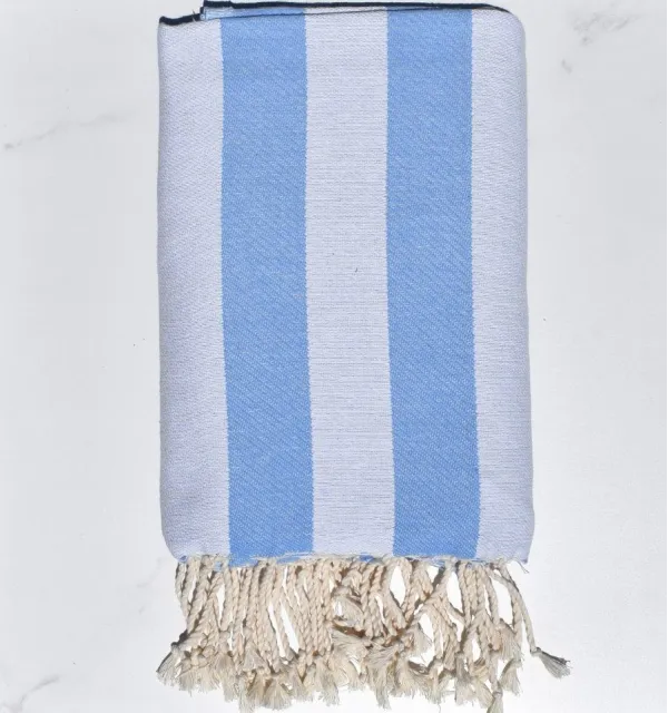 Fouta Alaska bleu ciel - Serviette Jacquard 100x200 cm en Coton - Serviette de plage - Serviette absorbante - Fouta à rayures