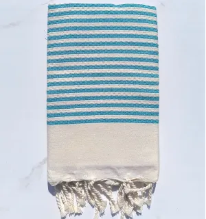 Fouta nid d'abeille rayée 1 cm sarcelle 100x200 cm - 100 % Coton - FOUTA TUNISIA