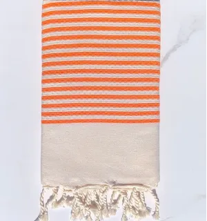 FOUTA nid d'abeille rayée 1 cm rayures orange - FOUTA TUNISIA