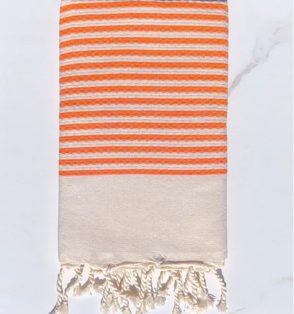 FOUTA nid d'abeille rayée 1 cm rayures orange - FOUTA TUNISIA