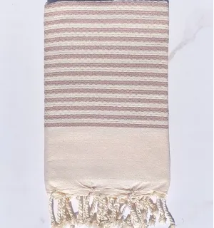 Fouta nid d'abeille rayée 1cm rayures taupe - FOUTA TUNISIA