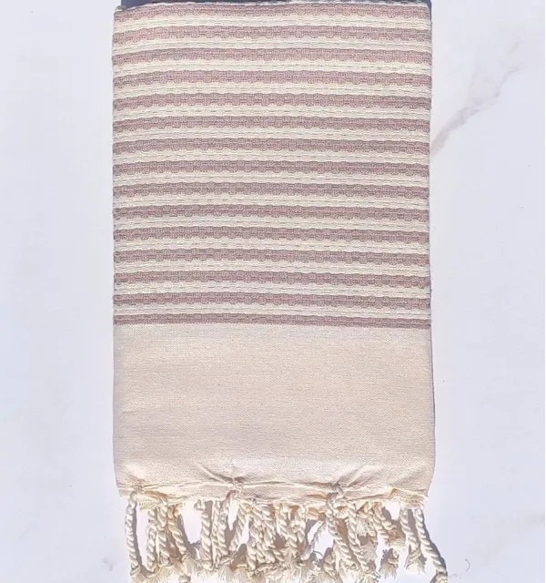 Fouta nid d'abeille rayée 1cm rayures taupe - FOUTA TUNISIA