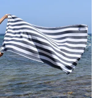 Fouta Alaska bleu nuit - Serviette Jacquard 100x200 cm en Coton - Serviette de plage - Serviette absorbante - Fouta à rayures 2