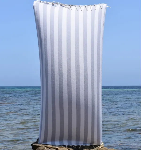 Fouta Alaska gris - Serviette Jacquard 100x200 cm en Coton - Serviette de plage - Serviette absorbante - Fouta à rayures