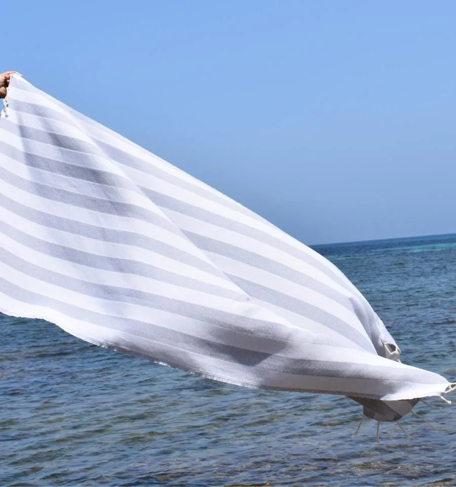 Fouta Alaska gris - Serviette Jacquard 100x200 cm en Coton - Serviette de plage - Serviette absorbante - Fouta à rayures