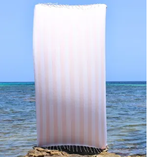 Fouta Alaska rose poudré - Serviette Jacquard 100x200 cm en Coton - Serviette de plage - Serviette absorbante - Fouta à rayures