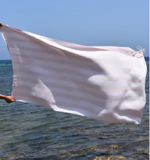 Fouta Alaska rose poudré - Serviette Jacquard 100x200 cm en Coton - Serviette de plage - Serviette absorbante - Fouta à rayures 2