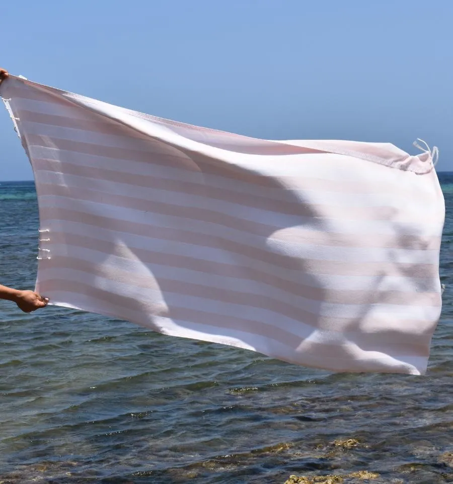 Fouta Alaska rose poudré - Serviette Jacquard 100x200 cm en Coton - Serviette de plage - Serviette absorbante - Fouta à rayures