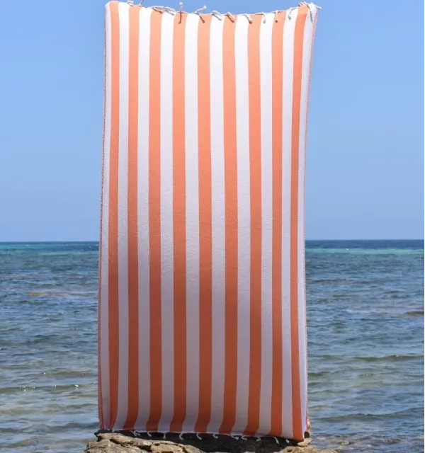 Fouta Alaska orange - Serviette Jacquard 100x200 cm en Coton - Serviette de plage - Serviette absorbante - Fouta à rayures