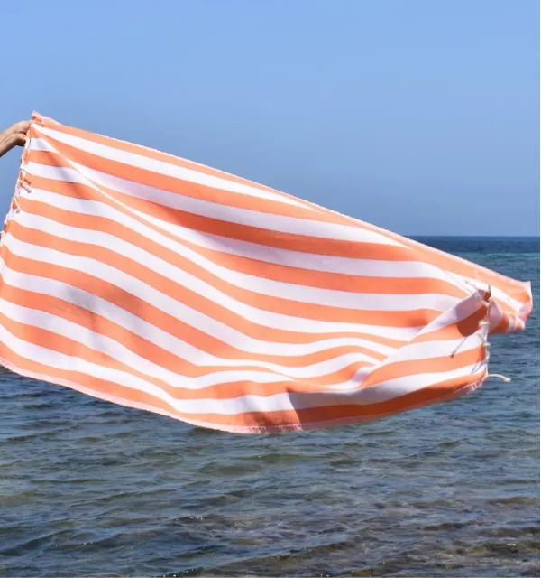 Fouta Alaska orange - Serviette Jacquard 100x200 cm en Coton - Serviette de plage - Serviette absorbante - Fouta à rayures