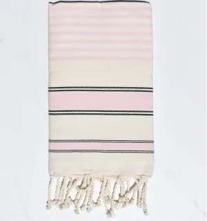 Fouta blanc crème, rose bébé et noir - Serviette de plage - Grande serviette - Fouta éco-responsable