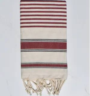 Fouta blanc crème, bordeaux et noir - Serviette de plage - Grande serviette de plage - Serviette éco-responsable