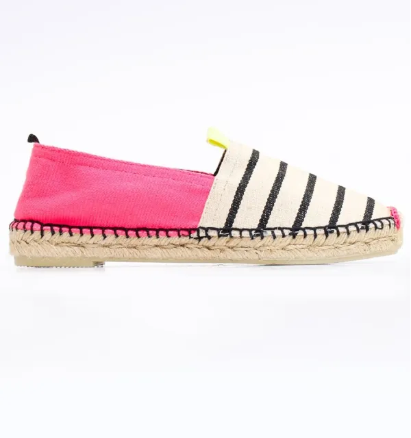 Espadrille rose fluo avec rayures - Espadrille femme - Espadrille