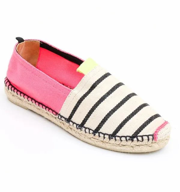 Espadrille rose fluo avec rayures - Espadrille femme - Espadrille