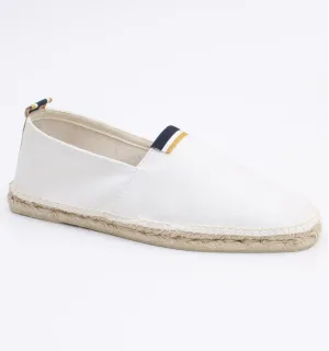 Espadrilles blanches avec bande bleu marine et jaune - Espadrilles blanches - Espadrilles homme - Espadrilles
