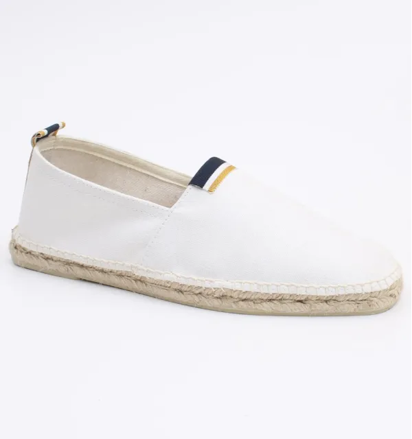 Espadrilles blanches avec bande bleu marine et jaune - Espadrilles blanches - Espadrilles homme - Espadrilles
