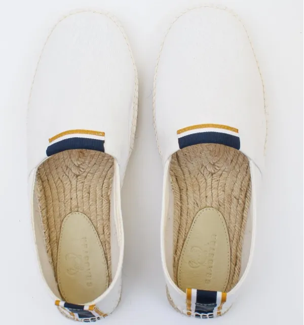 Espadrilles blanches avec bande bleu marine et jaune - Espadrilles blanches - Espadrilles homme - Espadrilles