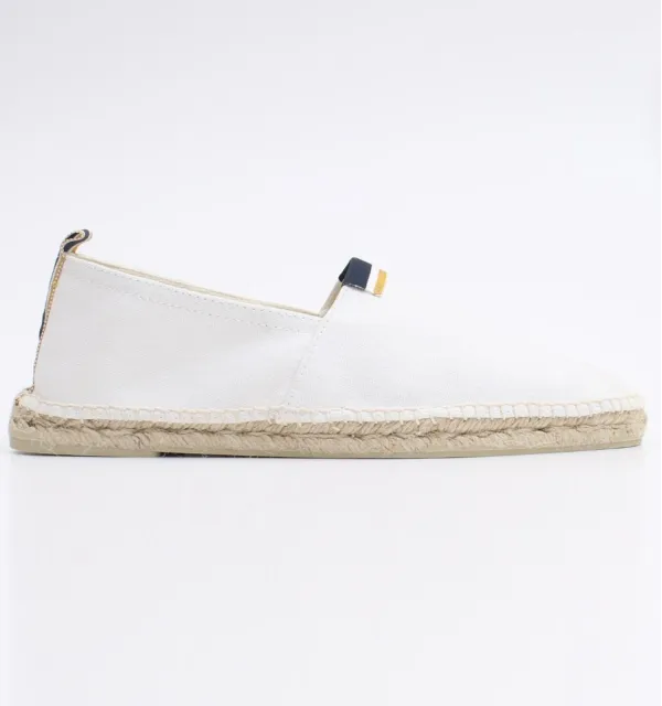 Espadrilles blanches avec bande bleu marine et jaune - Espadrilles blanches - Espadrilles homme - Espadrilles