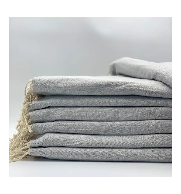Jeté de lit unie gris clair - FOUTA TUNISIA