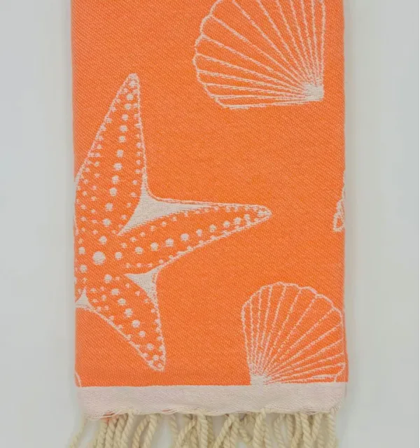 Fouta Fidji orange - Fouta jacquard - Fouta en coton - Serviette de plage