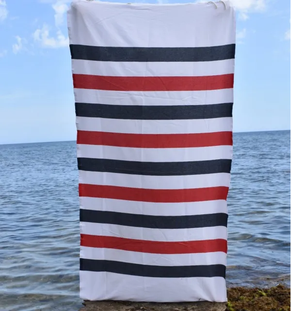 Fouta Monte Carlo bleu nuit - Fouta à rayures - Serviette de plage