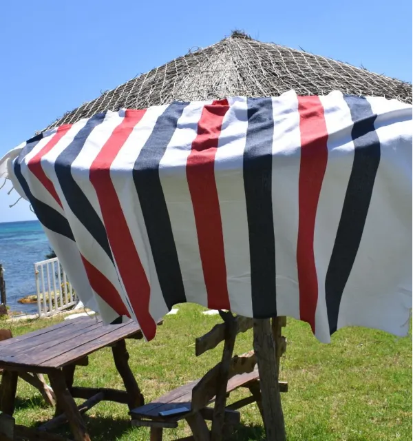 Fouta Monte Carlo bleu nuit - Fouta à rayures - Serviette de plage