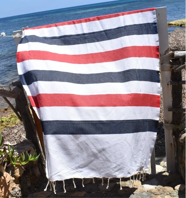 Fouta Monte Carlo bleu nuit - Fouta à rayures - Serviette de plage