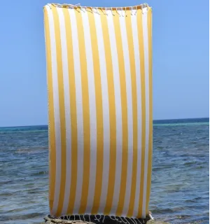 Fouta Alaska jaune foncé - Serviette Jacquard 100x200 cm en Coton - Fouta jacquard - Serviette de plage - Serviette absorbante