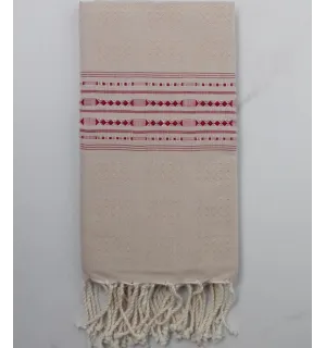 Fouta thalasso beige avec motifs bordeaux