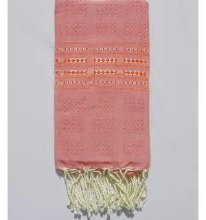 Fouta thalasso rose fraise avec motifs rouge