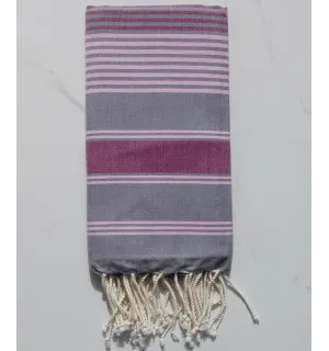 Fouta Dina gris plomb rayée rose et bordeaux
