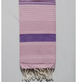 Fouta Dina rose rayée violet et rose clair
