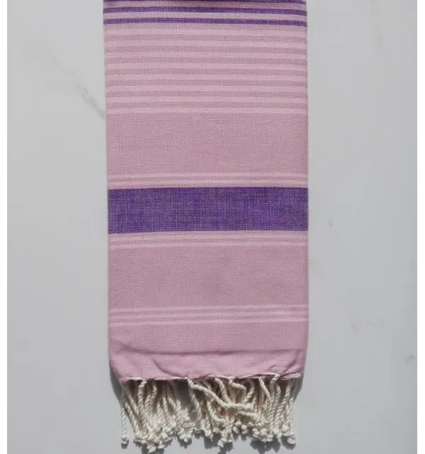 Fouta Dina rose rayée violet et rose clair 