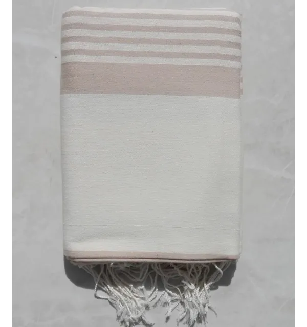 Jeté blanc crème rayée beige 