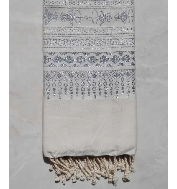 Fouta Khlela blanc crème 